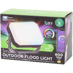 LSC Smart Outdoor Flood Light RGB+Warm White Packaging of LSC smart outdoor flood light featuring RGB+Warm White.