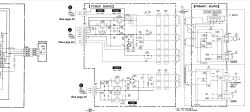 Schemat zasilacza magnetofonu Sony DAT DTC-57ES z zaznaczonymi regulatorem -25V, transformatorami i połączeniami z płytą główną.