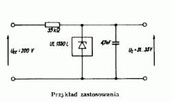 Schemat układu z UL1550L, kondensatorem 47nF i rezystorem 33kΩ przy Ucc200V