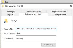 Zrzut ekranu właściwości folderu w OneDrive z adresem URL wskazującym na przeglądarkę internetową.