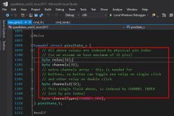 Screenshot from Microsoft Visual Studio showing a code snippet in C language.