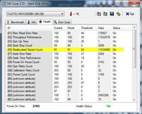 FUJITSU MHY2080BH - błąd CRC przy tworzeniu partycji, ocena dysku HD Tune