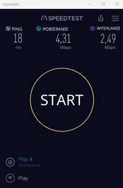 Zrzut ekranu testu prędkości internetu z wynikami