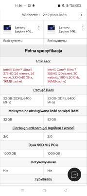 Porównanie dwóch laptopów Lenovo Legion z różnymi procesorami Intel Core