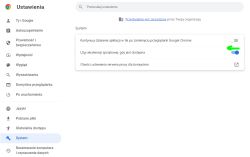 Ustawienia systemowe Chrome z włączoną akceleracją sprzętową