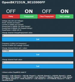 User interface displaying measurement data from a device managed by OpenBK7231N_TuyaMCU.