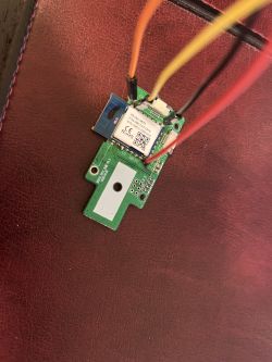 WB3S module connected with wires to a green PCB.