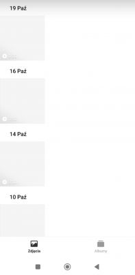 Widok galerii na telefonie Redmi Note 11 z pustymi miniaturami wideo oznaczonymi datami.
