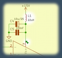 KiCad - dławik w zasilaniu wzmacniacza operacyjnego i ERC