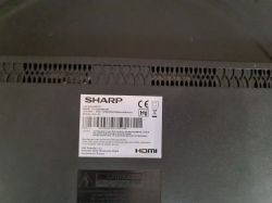 Product label of a Sharp Aquos TV, model LC-43CFG6352E.