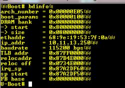 Zrzut ekranu z konsoli U-Boot przedstawiający informacje o konfiguracji sprzętowej.