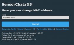 Screenshot of the SensorChataD5 web interface for changing the MAC address.