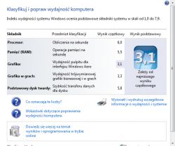 Zrzut ekranu z indeksu wydajności systemu Windows.