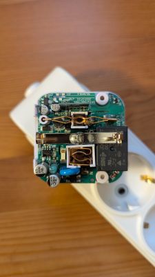 Inside view of CATA CT-4010 smart plug after PCB desoldering