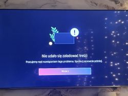 Komunikat błędu na ekranie telewizora.
