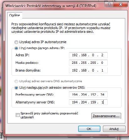 Windows 7 – brak internetu na drugim PC przez kabel krosowany, udostępnianie łącza
