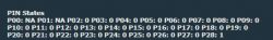 Screenshot showing pin states with various settings, where only P28 is set to '1'.