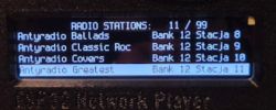 Display showing a list of radio stations.