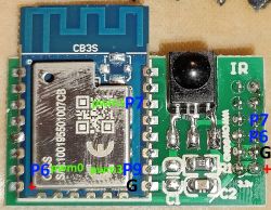 CB3S module with infrared receiver on PCB with labeled pins