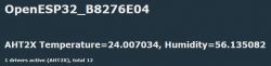 Screenshot from the OpenESP32_B8276E04 application showing temperature and humidity from the AHT2X sensor.