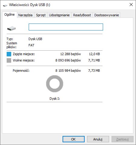 USB Drive Properties USB drive properties window showing file system and capacity information.