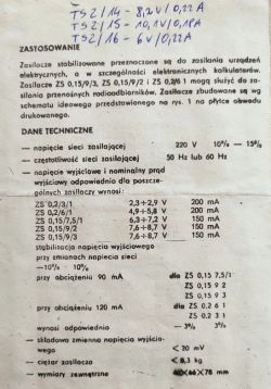 Tabela danych technicznych zasilaczy stabilizowanych.