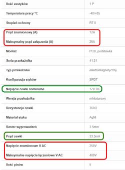 Jaki przekaźnik 12V z atestem do sterowania obwodem 230V przy wyłączniku?