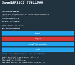 ESP32C5 device web interface with system data and action buttons