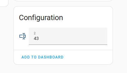 “Configuration” widget with numbers 2 and 43 and “ADD TO DASHBOARD” link