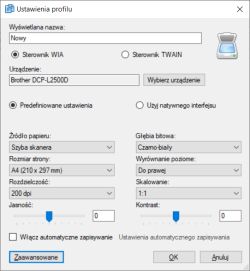 Okno ustawień profilu skanowania urządzenia Brother DCP-L2500D