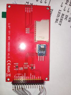 Back of 3.5-inch TFT display with labeled pins and microSD card slot visible