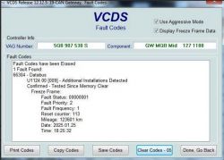 Zrzut ekranu z programu VCDS z błędem CAN Gateway.