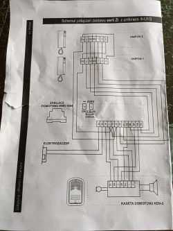 Schemat połączeń domofonu dwurodzinnego Elfon z kasetą bramową Ken2.