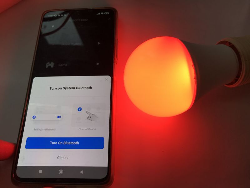 Pairing Bluetooth Bulb with App Phone with app and lit Bluetooth color bulb.
