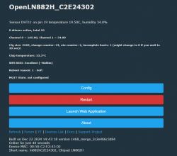 Screenshot of the OpenLN882H device interface with DHT11 sensor information.
