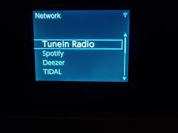Ekran Pioneer N30AE pokazujący listę aplikacji sieciowych, w tym TuneIn Radio, Spotify, Deezer i TIDAL.