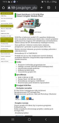 Zdjęcie strony internetowej z opisem modułu LCD SGM-Plus