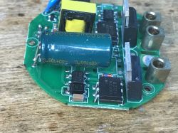 Appio/Lumenix 9605 Switch Circuit Board Circuit board with electronic components, including a capacitor, triac, and integrated circuit.