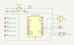 NodeMCU ESP-32S Project Schematic with Five AA Batteries Power Supply Circuit diagram for powering NodeMCU ESP-32S, servo, sensor, and buzzer with five AA batteries and an L7805 voltage regulator.