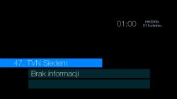 Tuner interface showing channel TVN Siedem and No information message