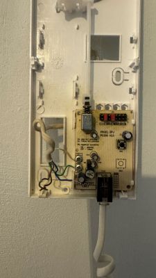 Proel SPJ PC255 V2.5 intercom interior with exposed circuit and wires