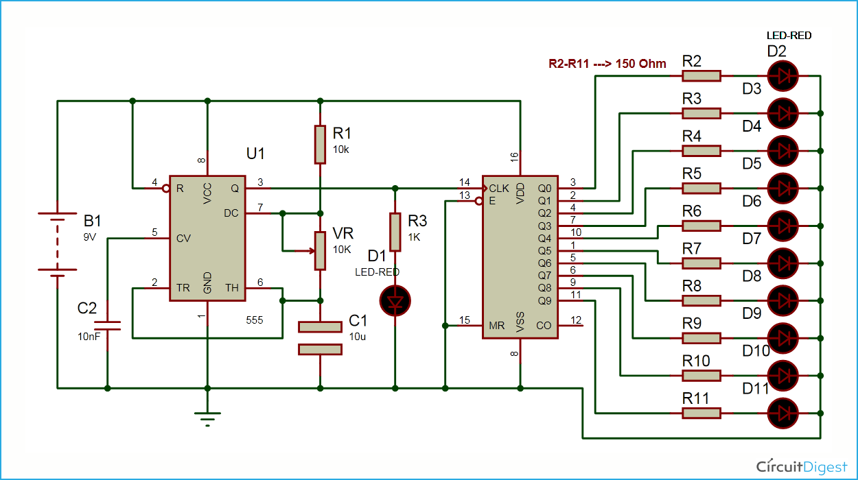 Бегущие огни на pic12f629 схема