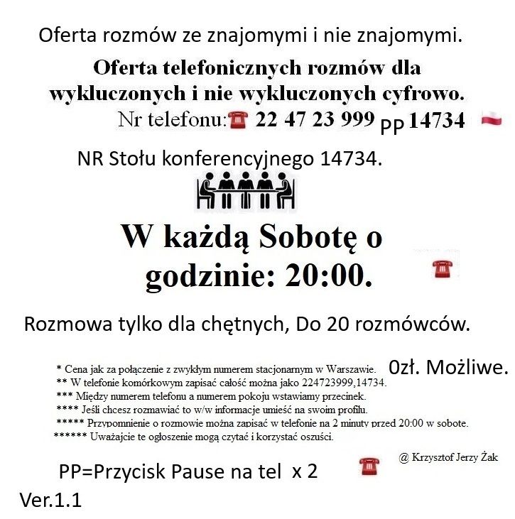 Ogłoszenie o telefonicznych rozmowach konferencyjnych dla osób wykluczonych i niewykluczonych.