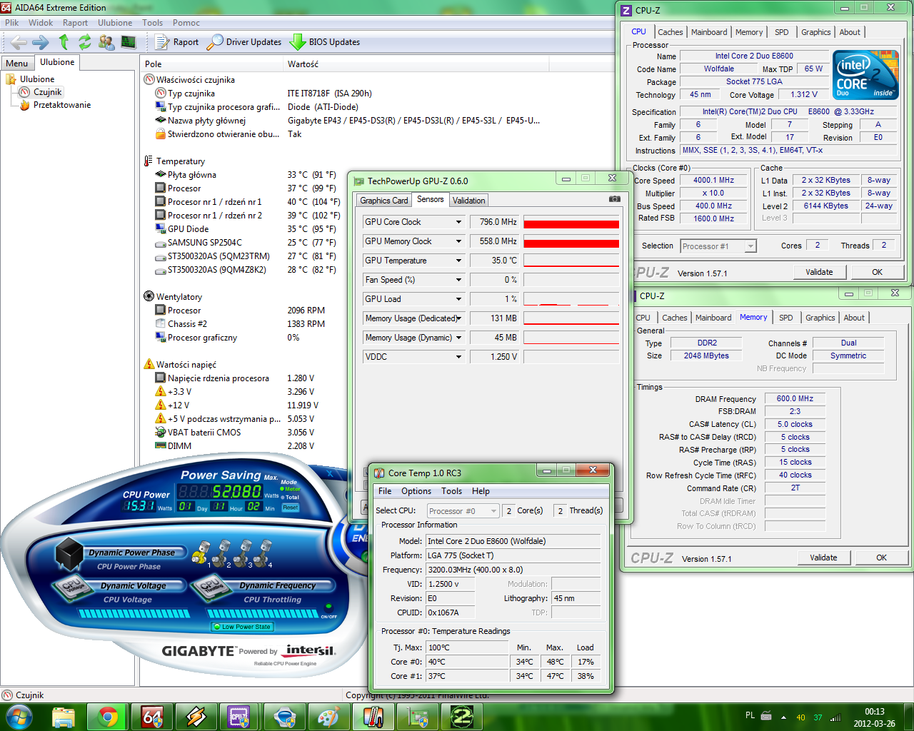 Core 2 Duo E8600 O.C. Gigabyte EP-43 DS3 Kingston Hyper-X 1200Mhz