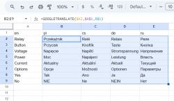 Google Sheets columns with translations to various languages