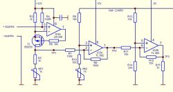 Schemat układu elektronicznego z wzmacniaczami operacyjnymi LM358 i TL082