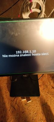 Ekran monitora z komunikatem: 192.168.1.10 Nie można znaleźć hosta sieci.