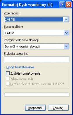 Jak zmniejszyć pojemność pendrive z 2GB do 256MB lub 512MB?