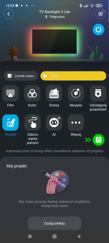 Govee app screen with LED backlight active around the TV