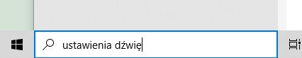 Okno wyszukiwania w systemie Windows z wpisaną frazą ustawienia dźwięku.
